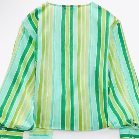 Zara Green striped multicolored wrap top - Picture 4 of 15